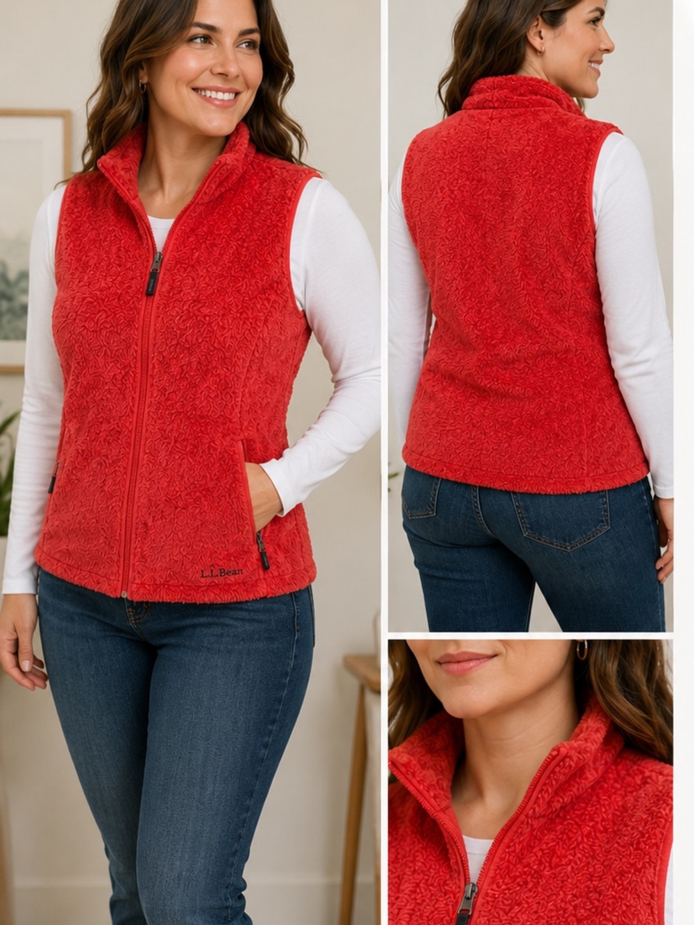 L.L.Bean Women’s Polartec Fleece Vest pinky Red Full Zip Size Medium Regular